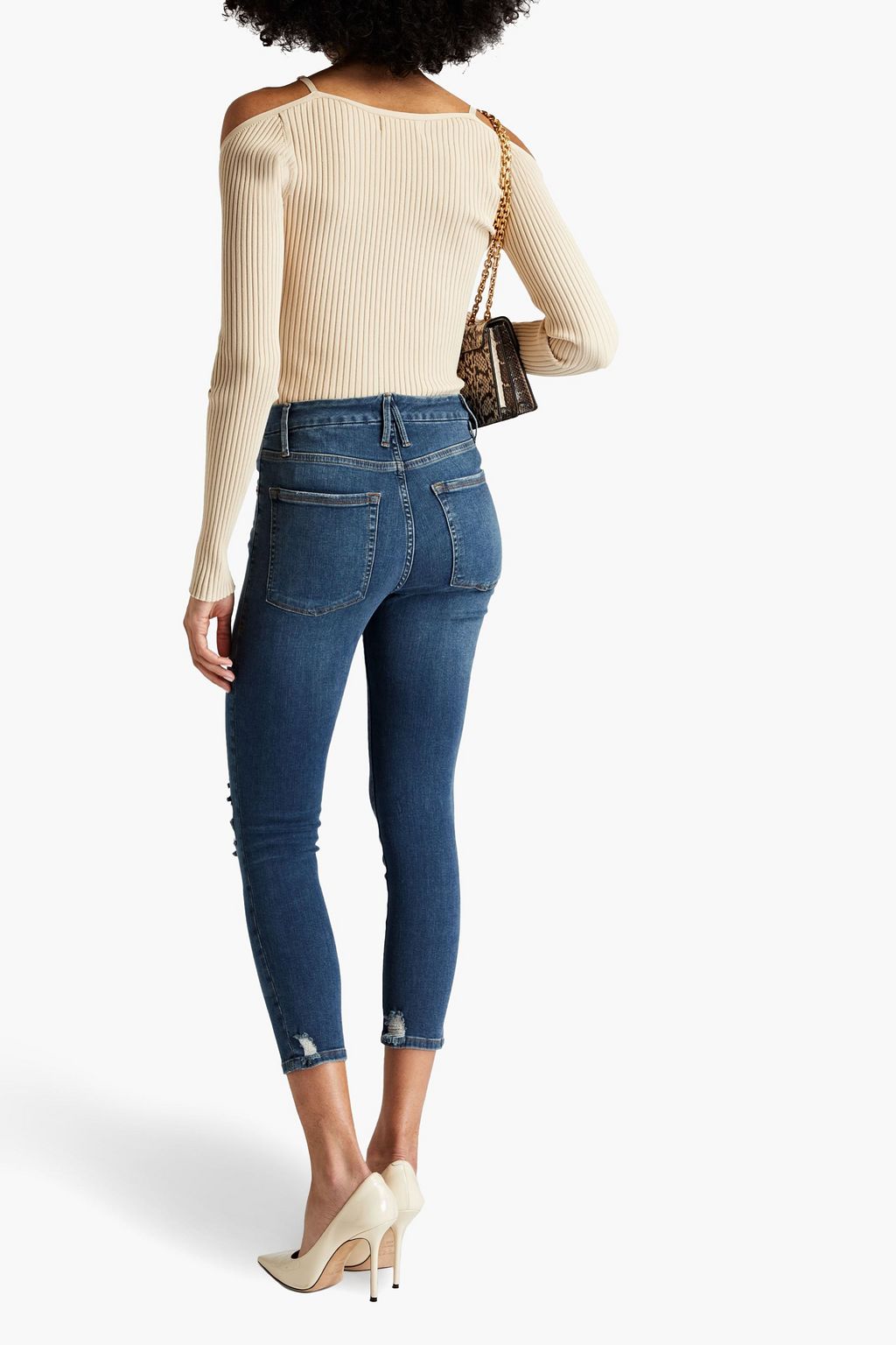 GOOD AMERICAN Cropped distressed high-rise skinny jeans