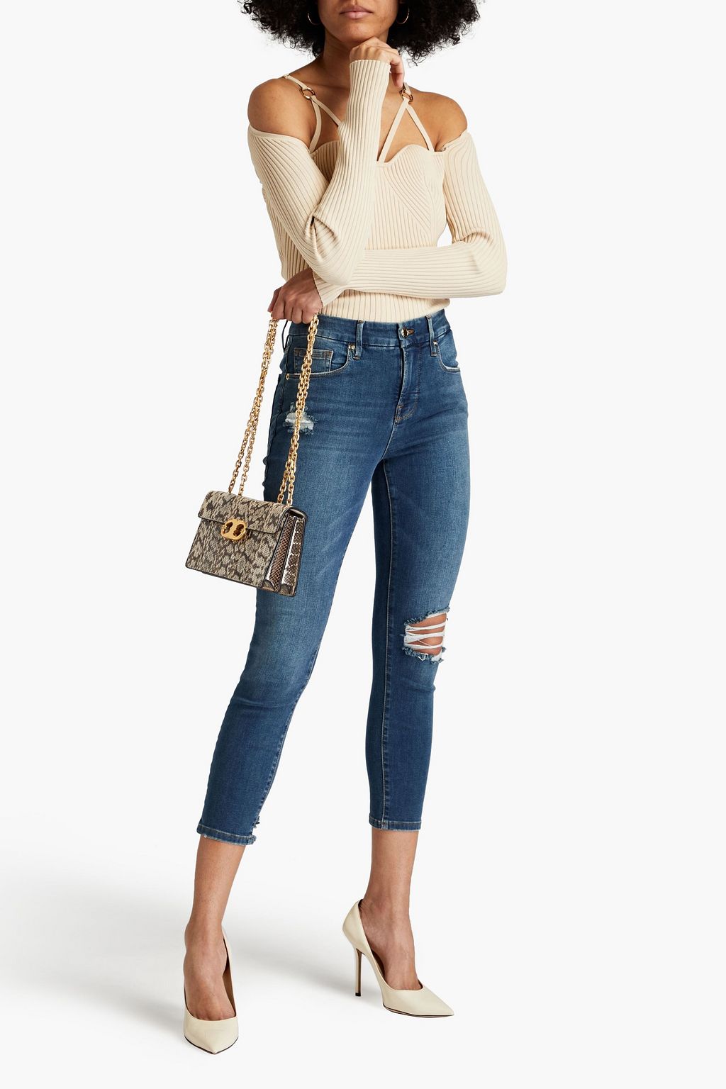GOOD AMERICAN Cropped distressed high-rise skinny jeans