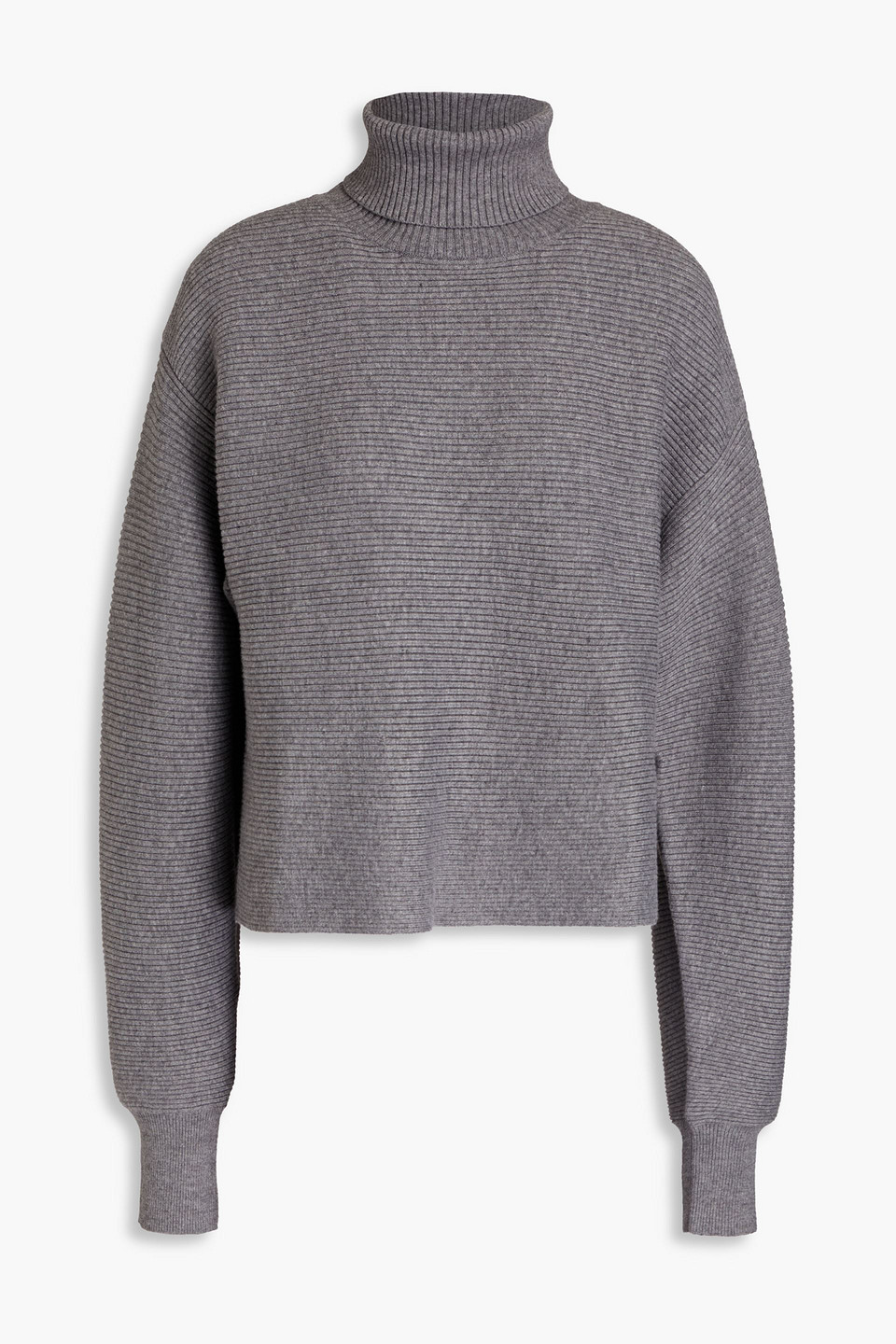 Good American Forever Cropped Ribbed-knit Turtleneck Sweater In Gray