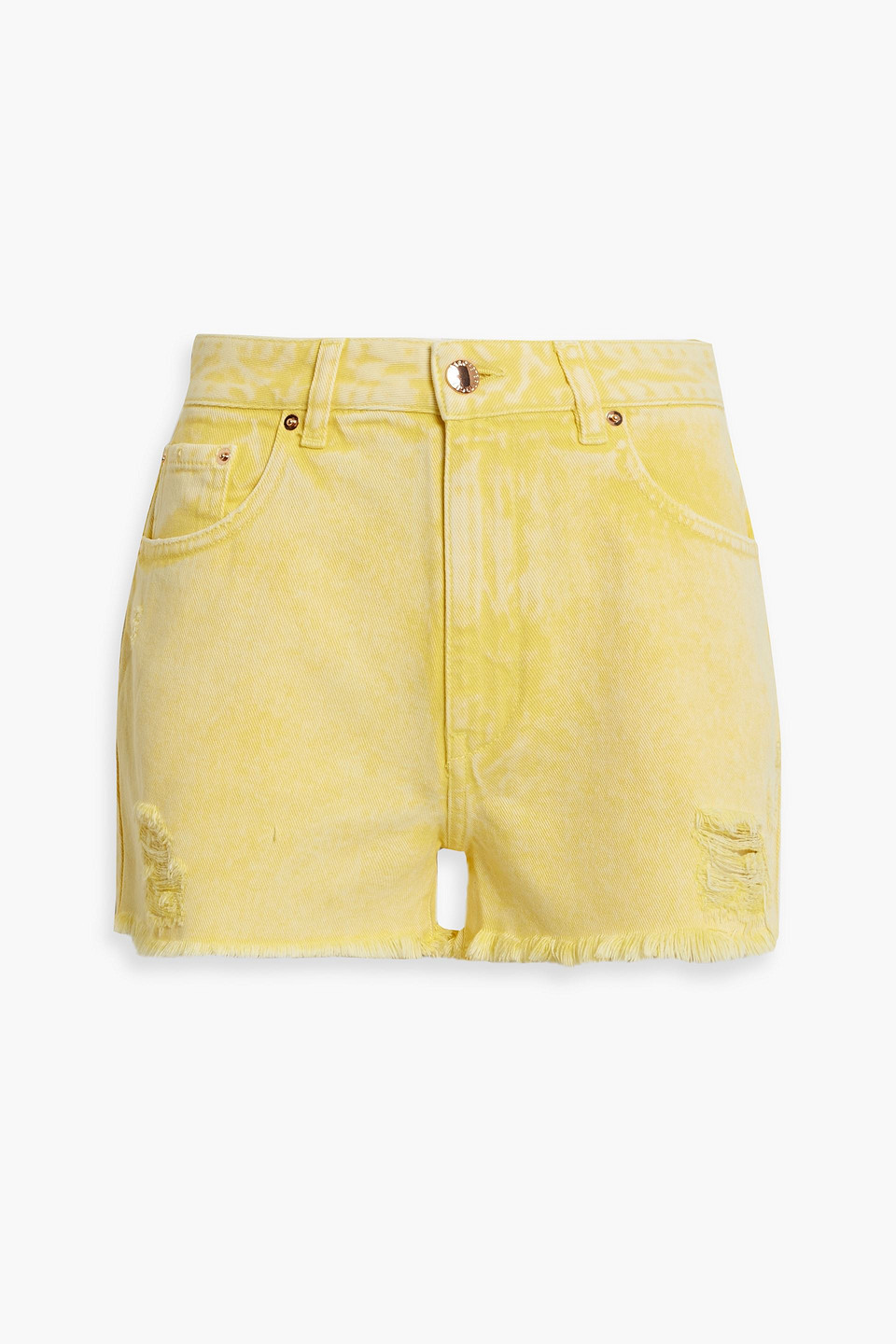 Retroféte Suzi Distressed Denim Shorts In Pastel Yellow