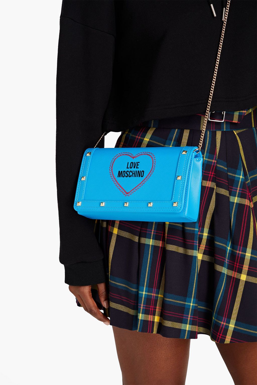 LOVE MOSCHINO Embellished faux textured-leather shoulder bag