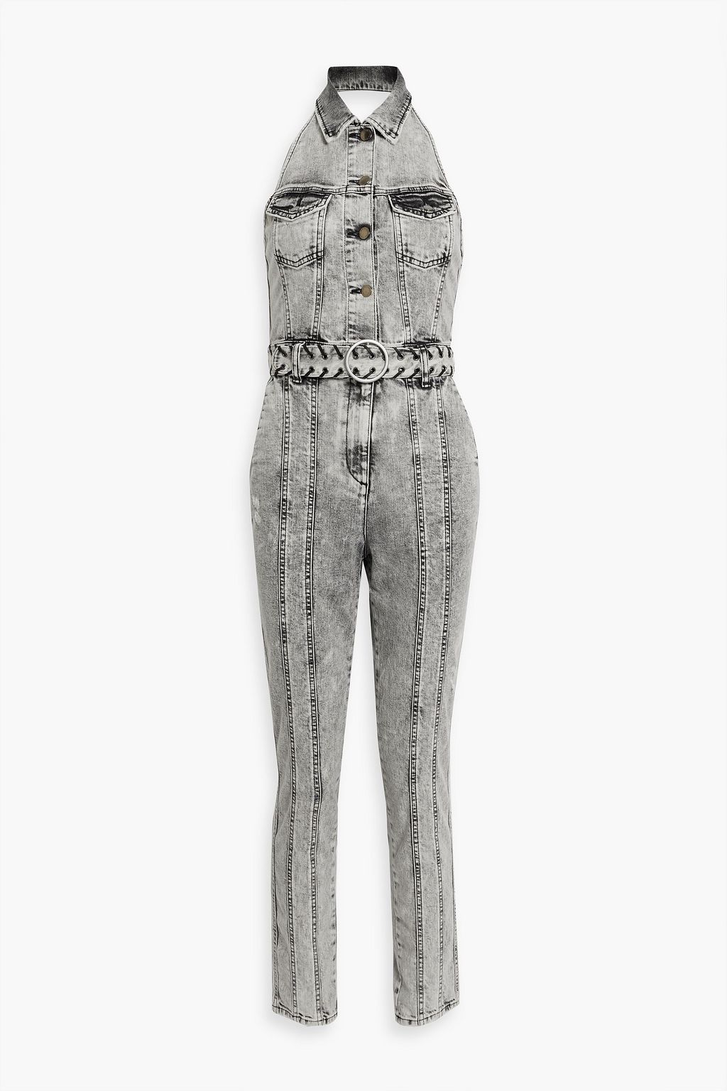 Ben acid wash denim halterneck jumpsuit