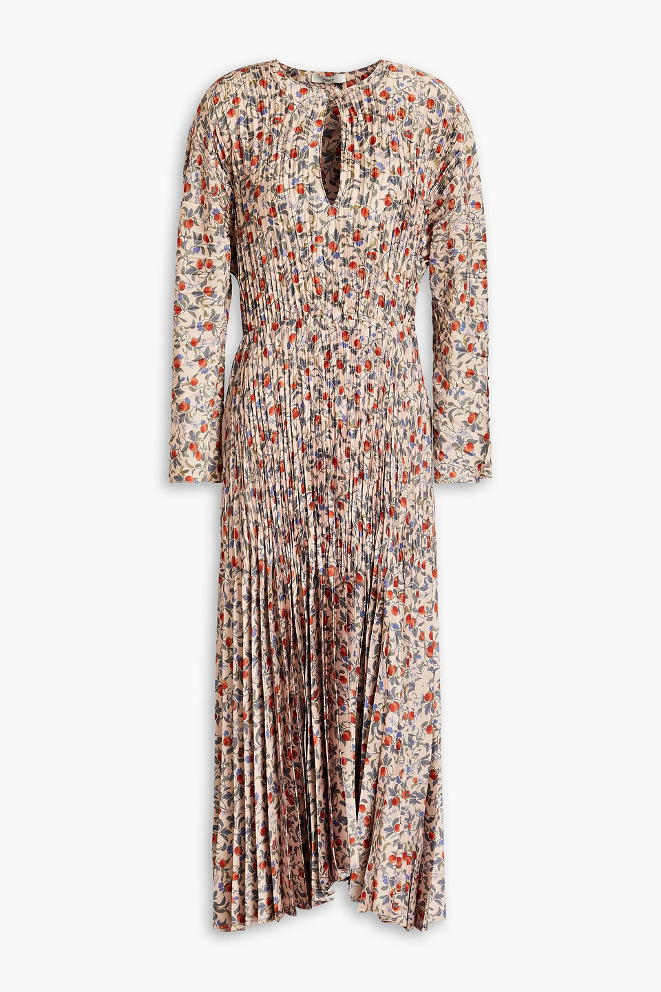 Vince Printed Plissé-satin Midi Dress In Multi