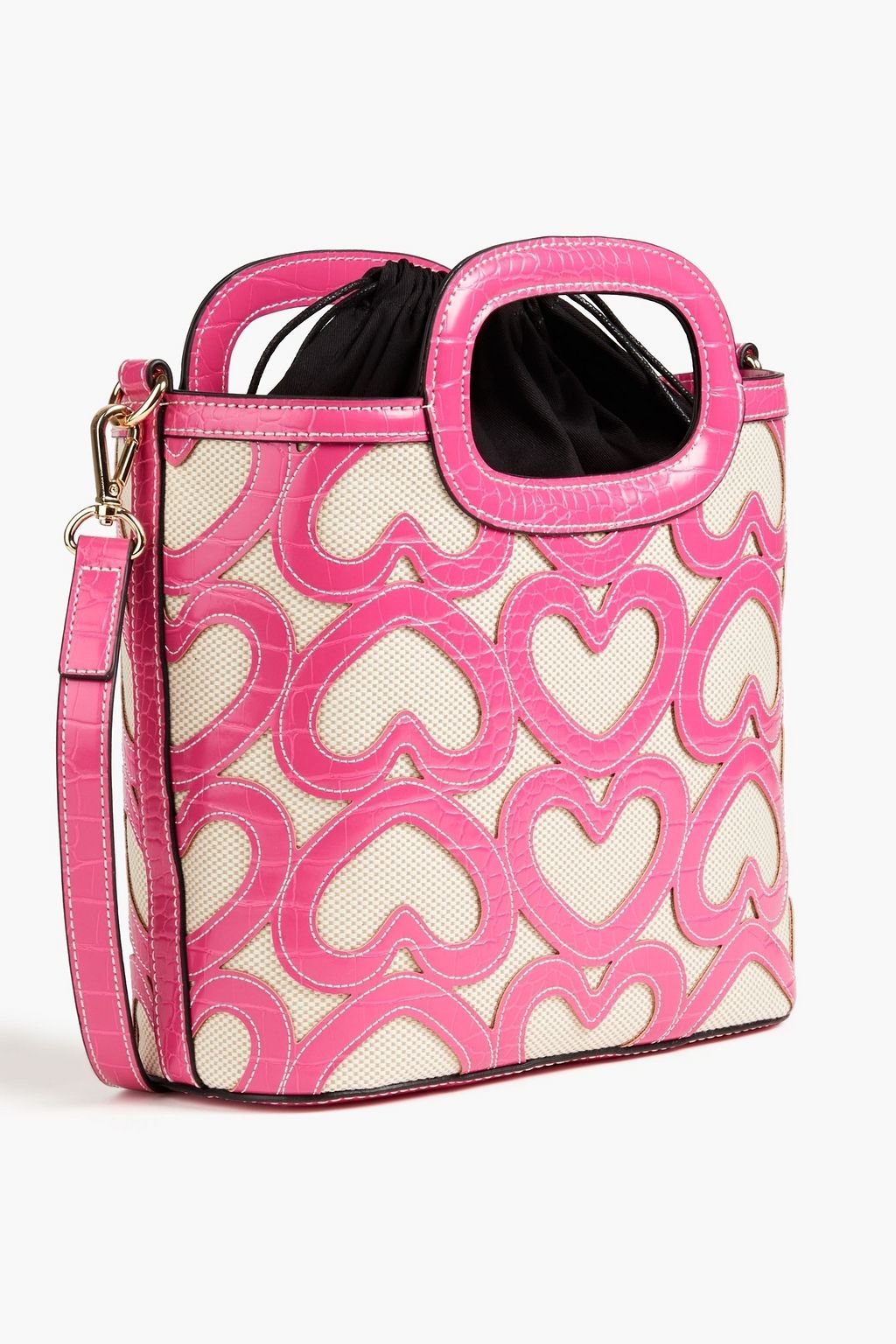 LOVE MOSCHINO Canvas and faux croceffect leather bucket bag THE