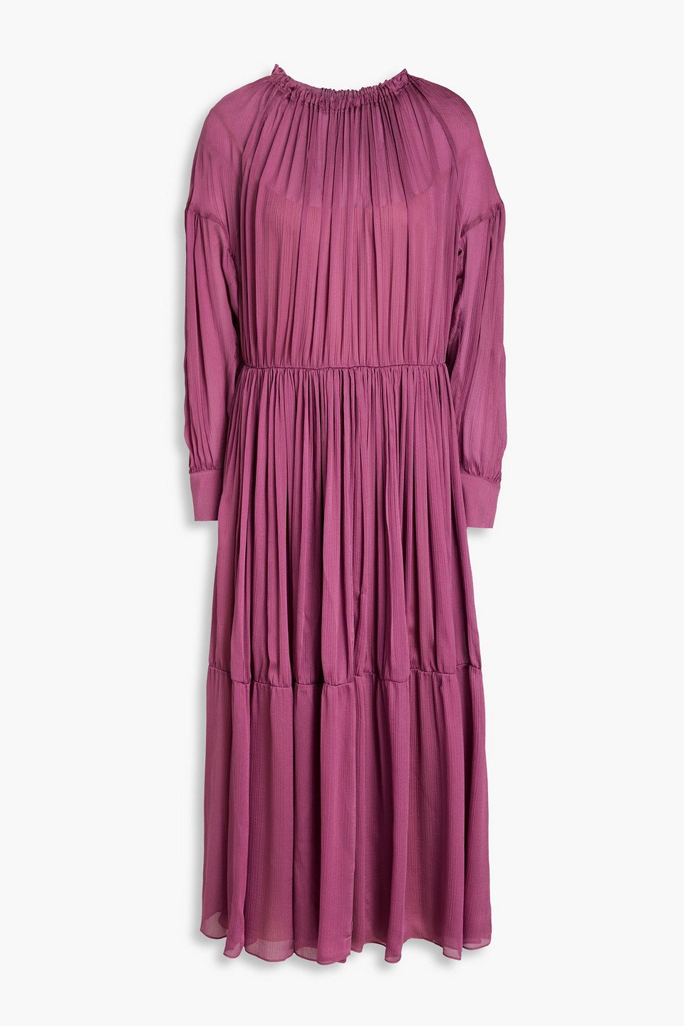 VINCE GATHERED SILK-CREPON MIDI DRESS,3074457345636262628