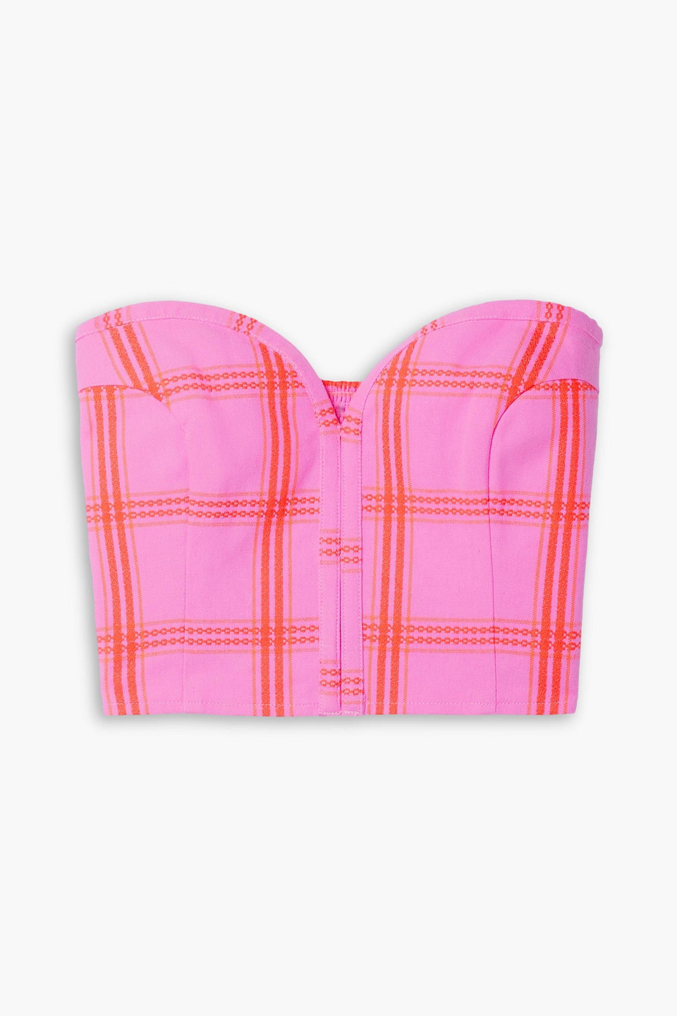 Mara Hoffman Rilynn Cropped Strapless Embroidered Checked Cotton Top In Pink