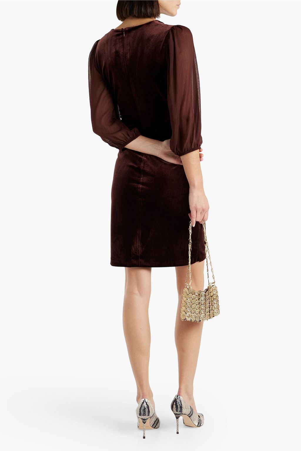 DKNY Wrap-effect crepon-paneled velvet mini dress