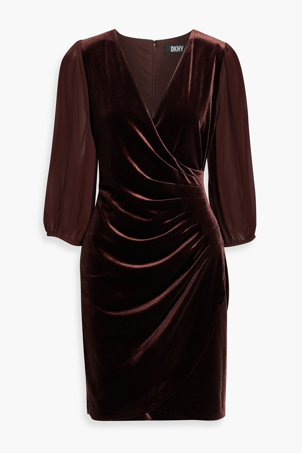 Wrap-effect pleated velvet dress