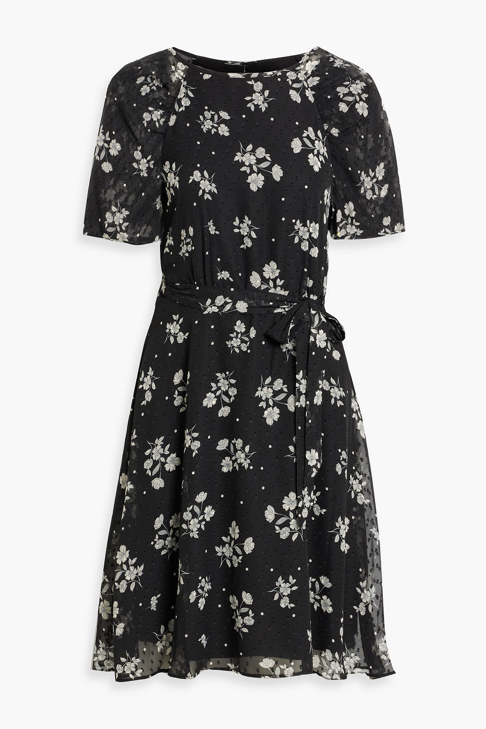 Dkny Sleepwear Flocked Floral-print Chiffon Mini Dress In Black