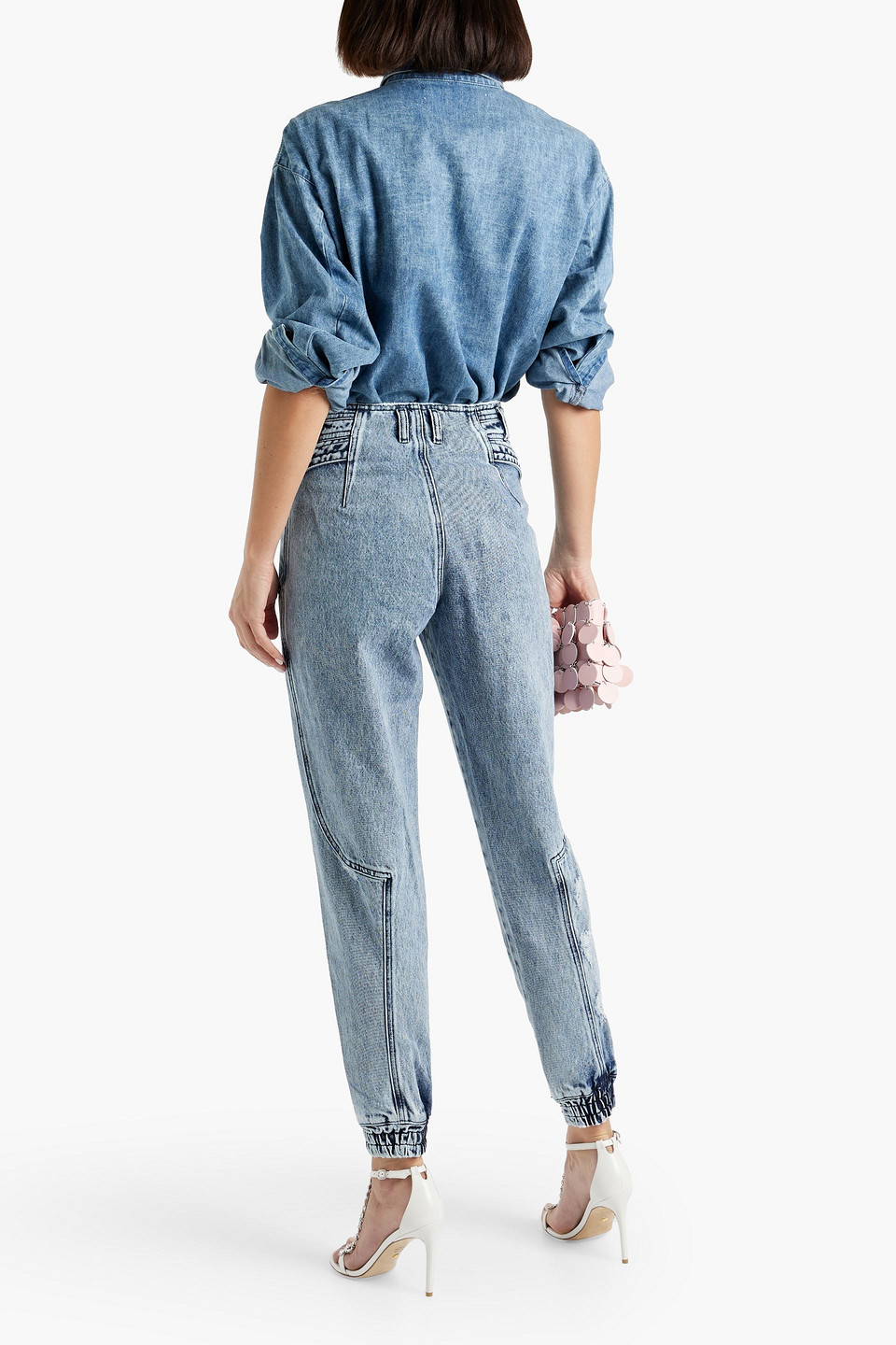 Shop Retroféte Miriam Acid-wash High-rise Tapered Jeans In Light Denim