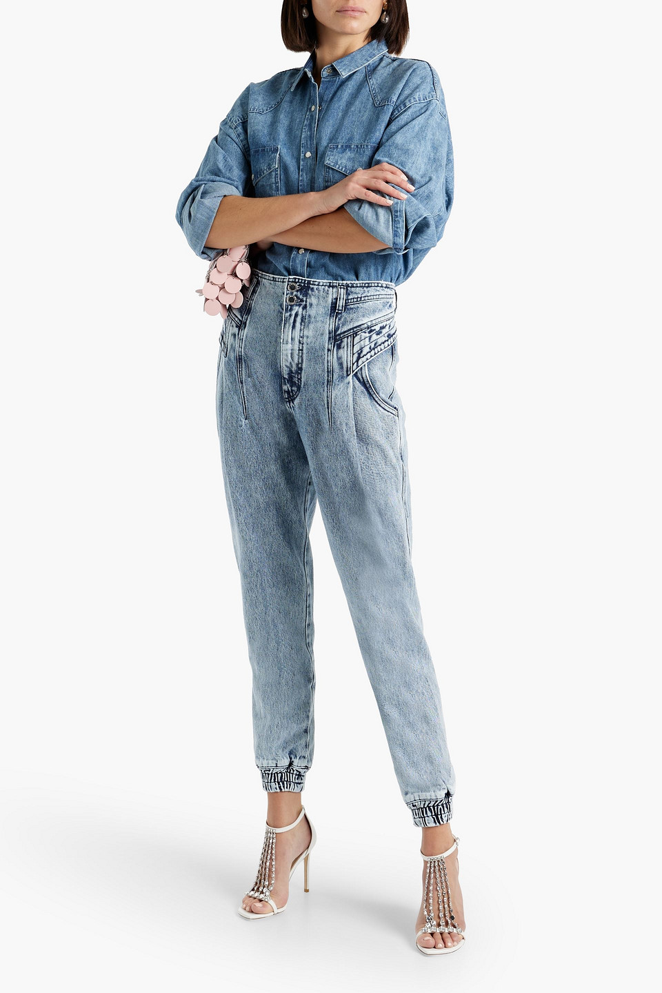 Shop Retroféte Miriam Acid-wash High-rise Tapered Jeans In Light Denim