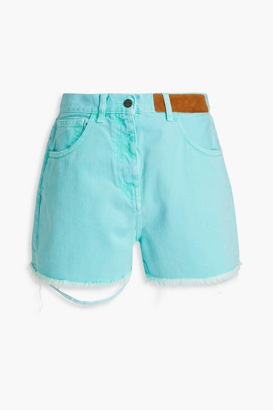 Palm Angels Green Frayed Denim Shorts In Azzurro