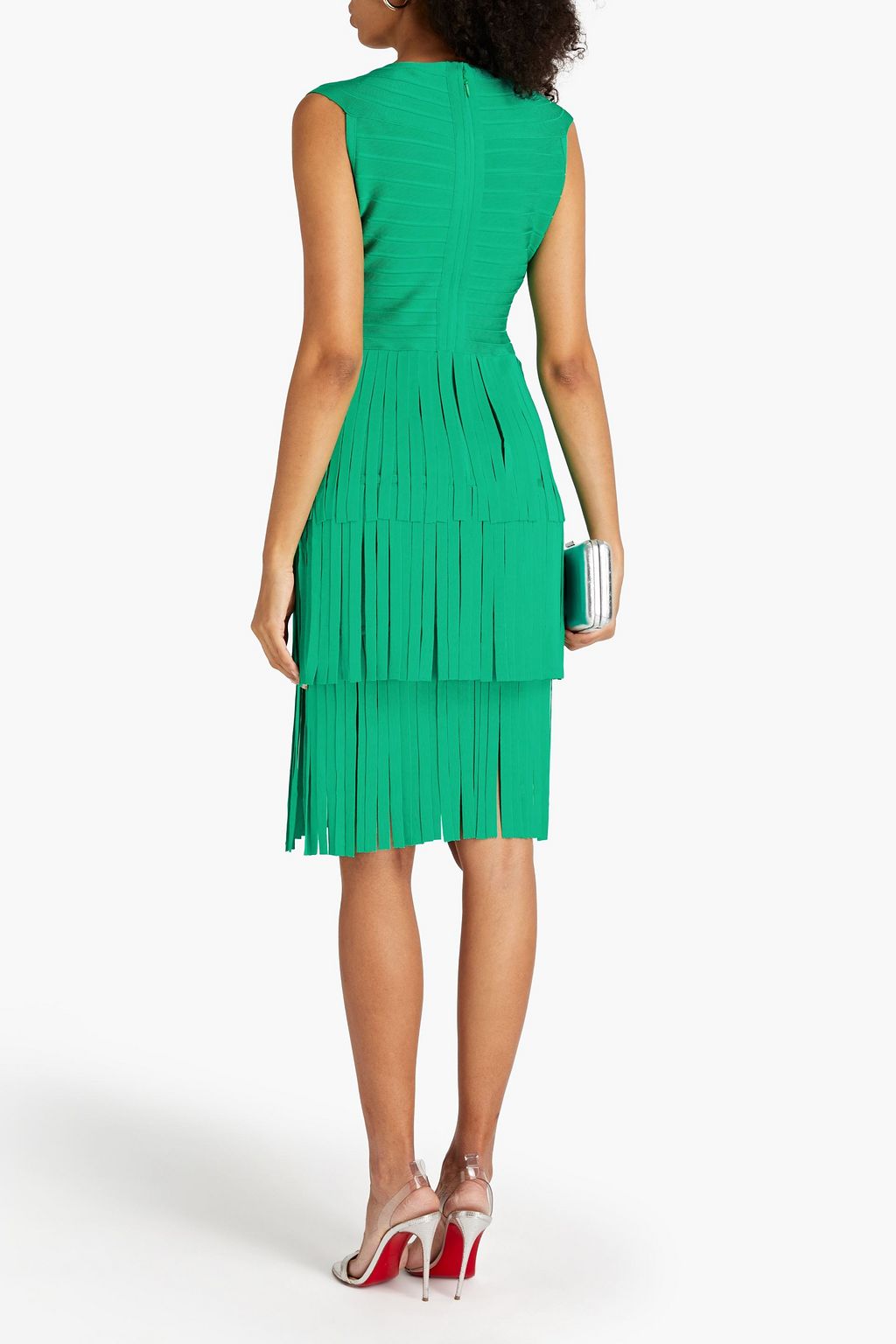 HERVÉ LÉGER Tiered fringed bandage mini dress