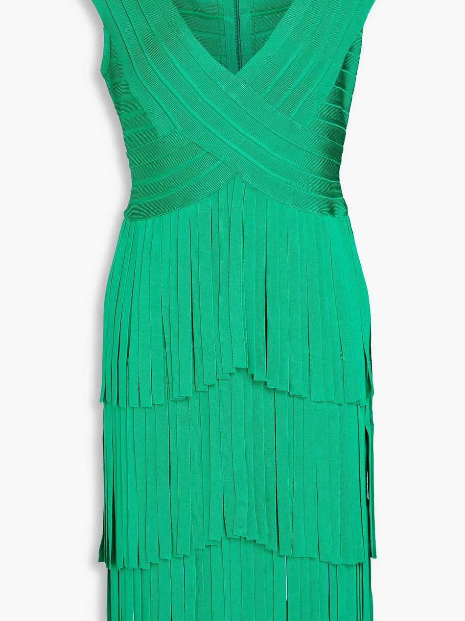 tiered fringed bandage dress