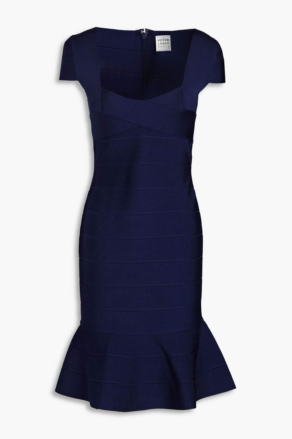 Herve Leger Fluted Bandage Dress In Navy