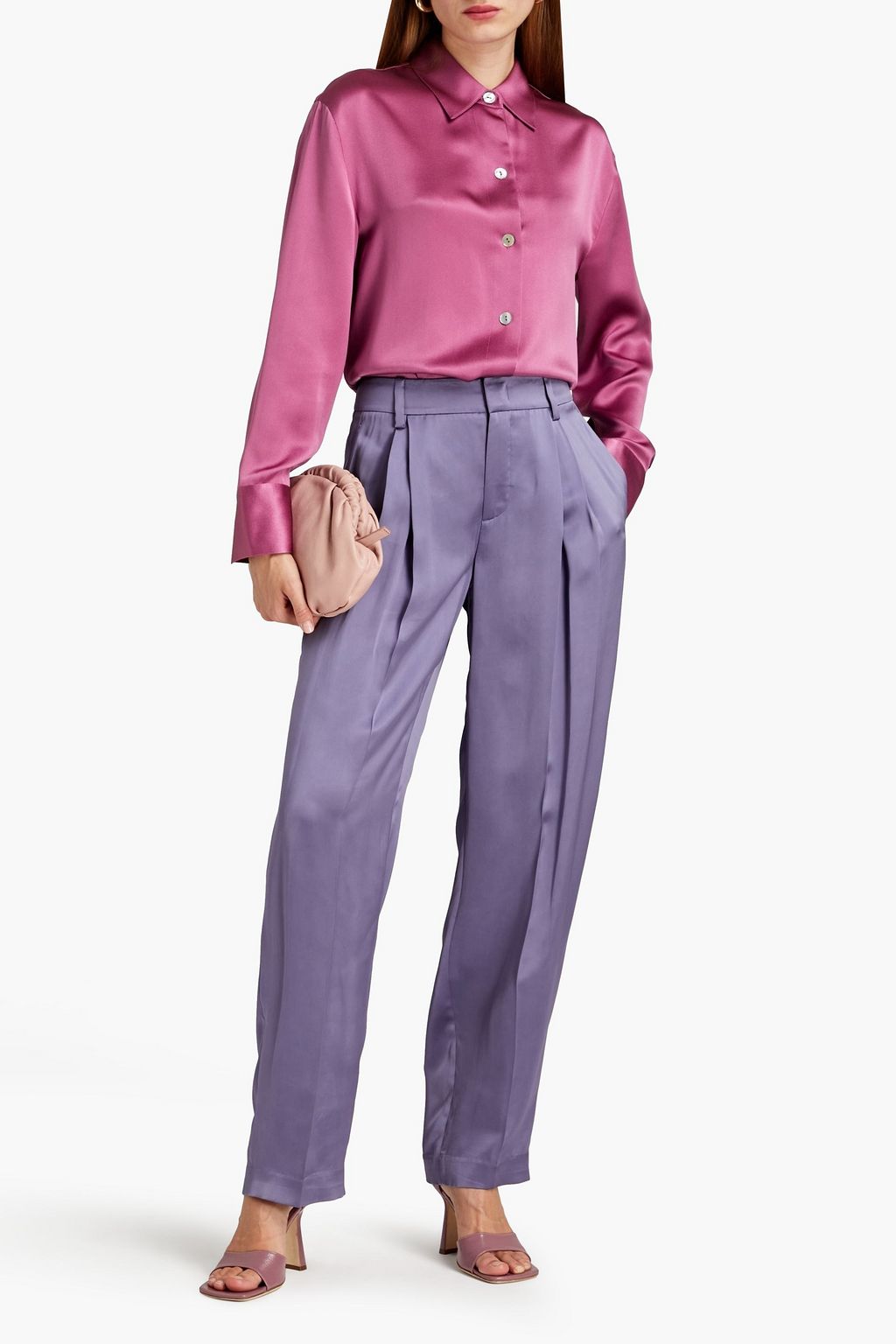 VINCE. Pleated satin straight-leg pants