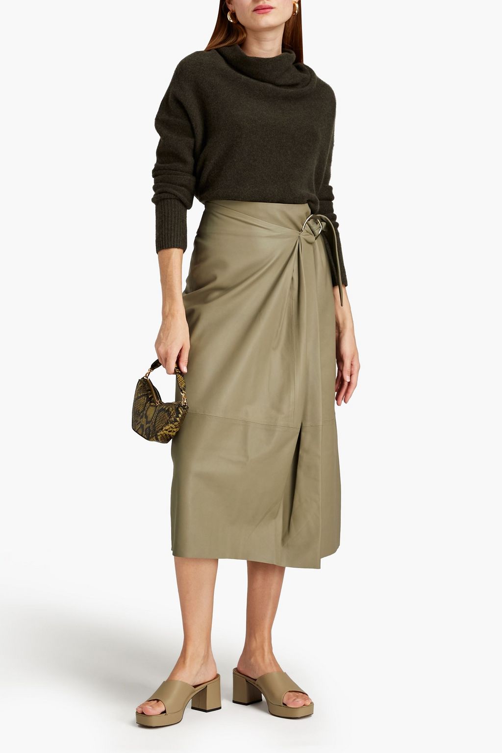 VINCE. Pleated embellished leather midi skirt