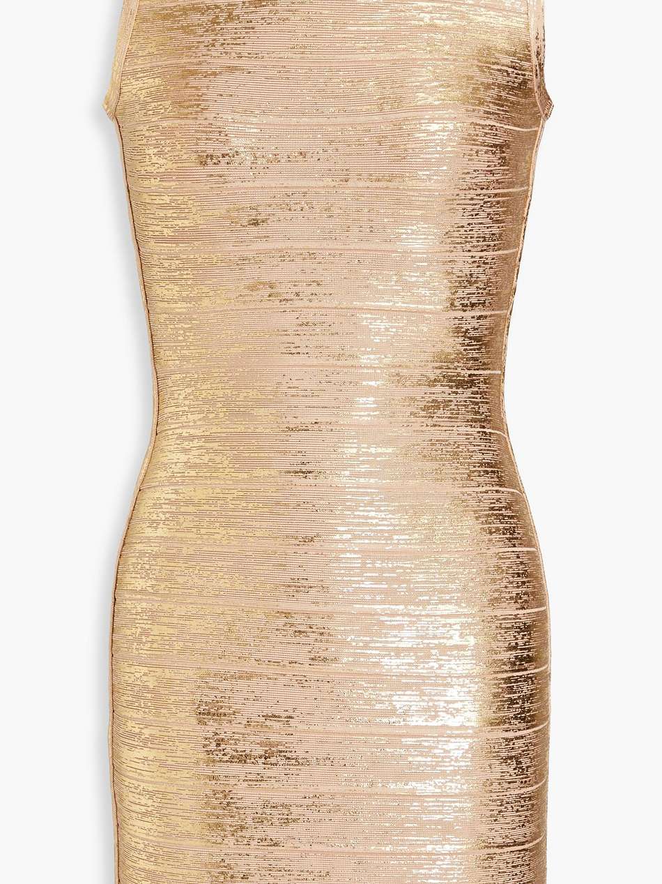metallic coated bandage mini dress