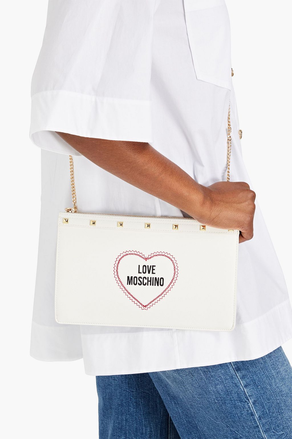 LOVE MOSCHINO Embellished faux textured-leather shoulder bag