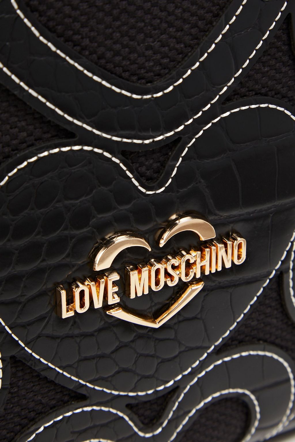LOVE MOSCHINO Canvas and faux croc-effect leather bucket bag
