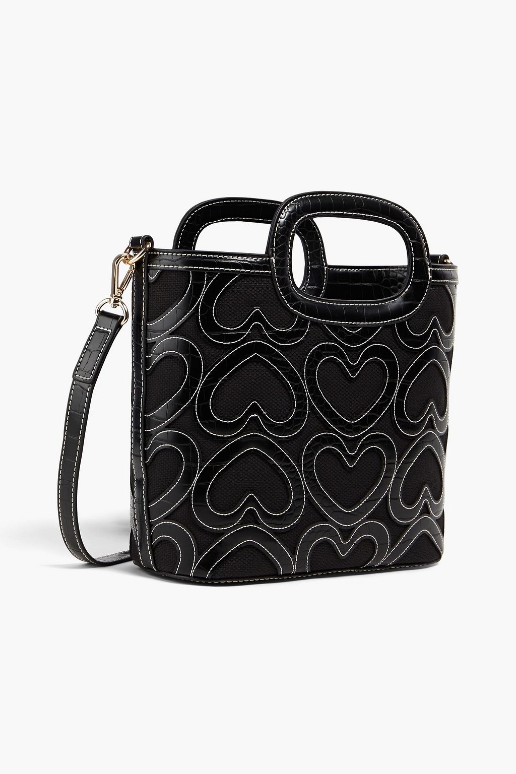 LOVE MOSCHINO Canvas and faux croc-effect leather bucket bag