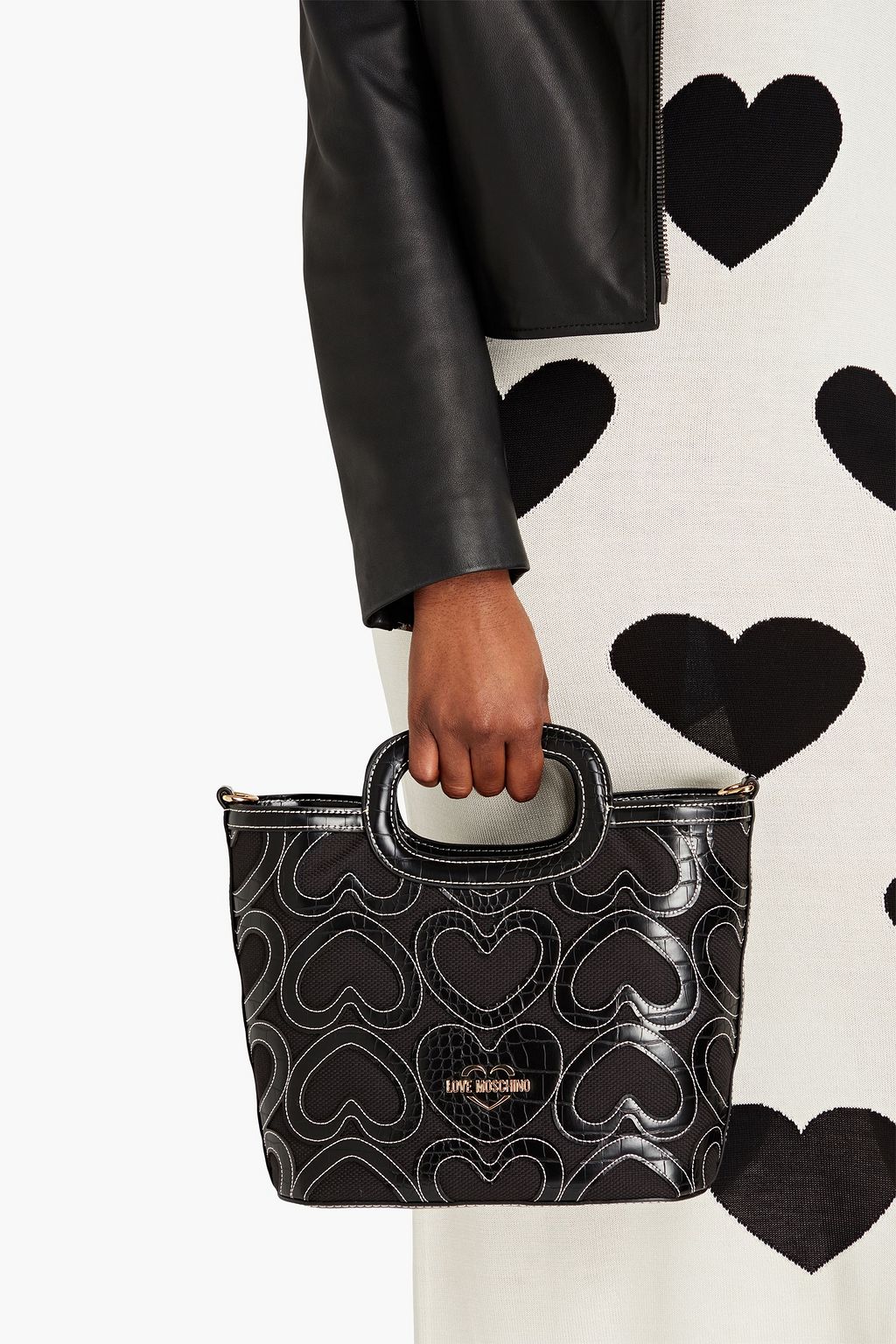 LOVE MOSCHINO Canvas and faux croc-effect leather bucket bag