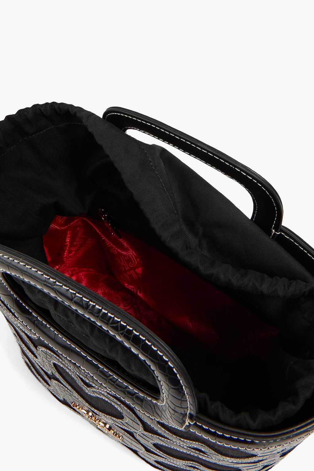 LOVE MOSCHINO Canvas and faux croc-effect leather bucket bag