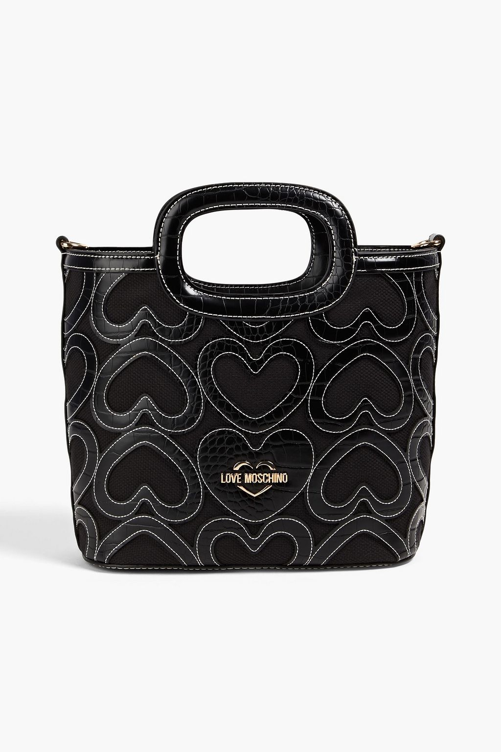 LOVE MOSCHINO Canvas and faux croc-effect leather bucket bag