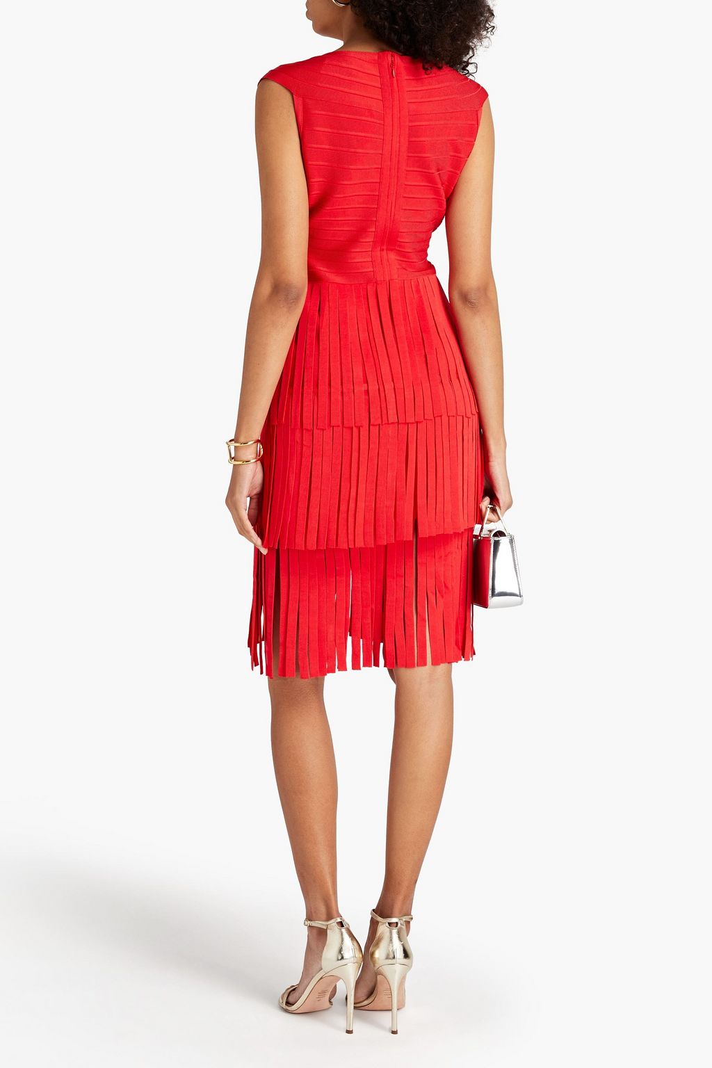 HERVÉ LÉGER Tiered fringed bandage mini dress