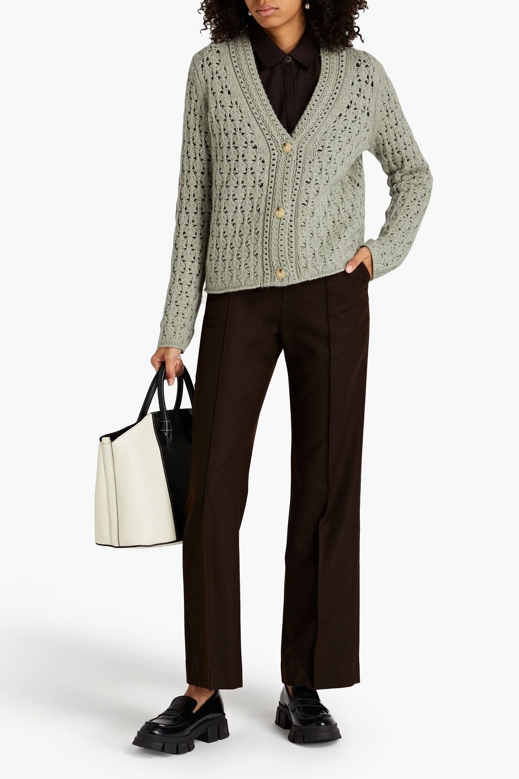 VINCE. Crochet-knit wool and cashmere-blend cardigan