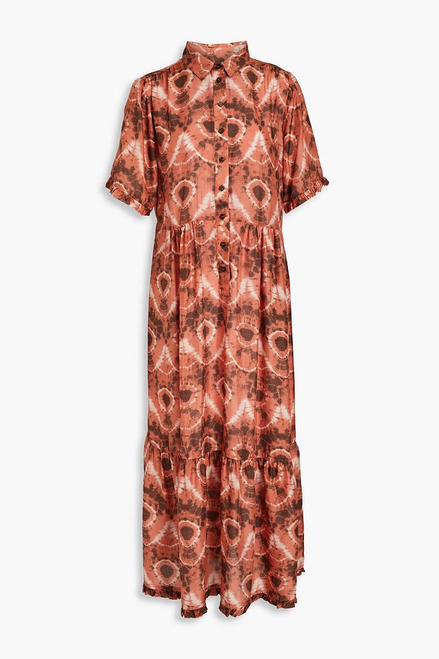 Printed silk crepe de chine midi shirt dress