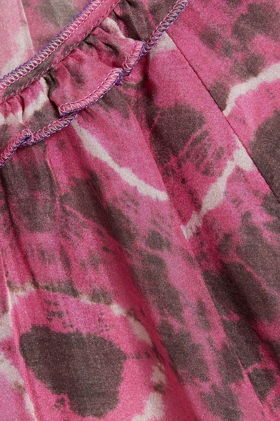 Shop Raquel Allegra Gathered Tie-dyed Silk-crepe Blouse In Fuchsia