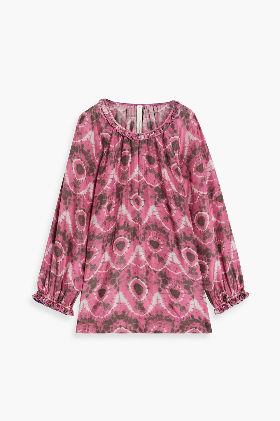 Raquel Allegra Gathered Tie-dyed Silk-crepe Blouse In Fuchsia