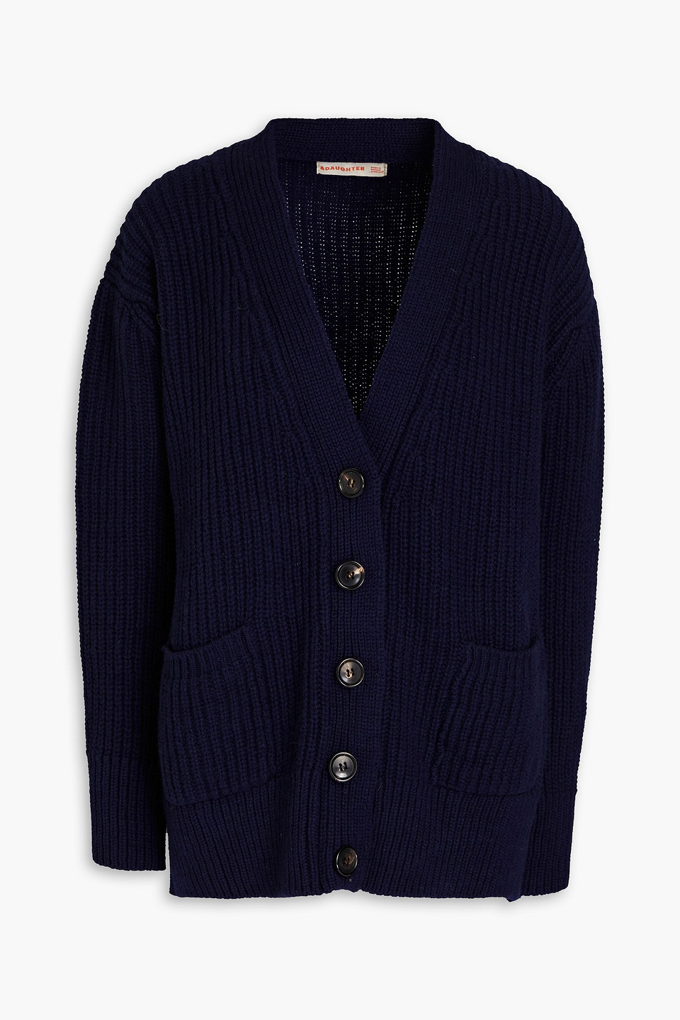 And-daughter Kira Ribbed Wool Cardigan In Navy