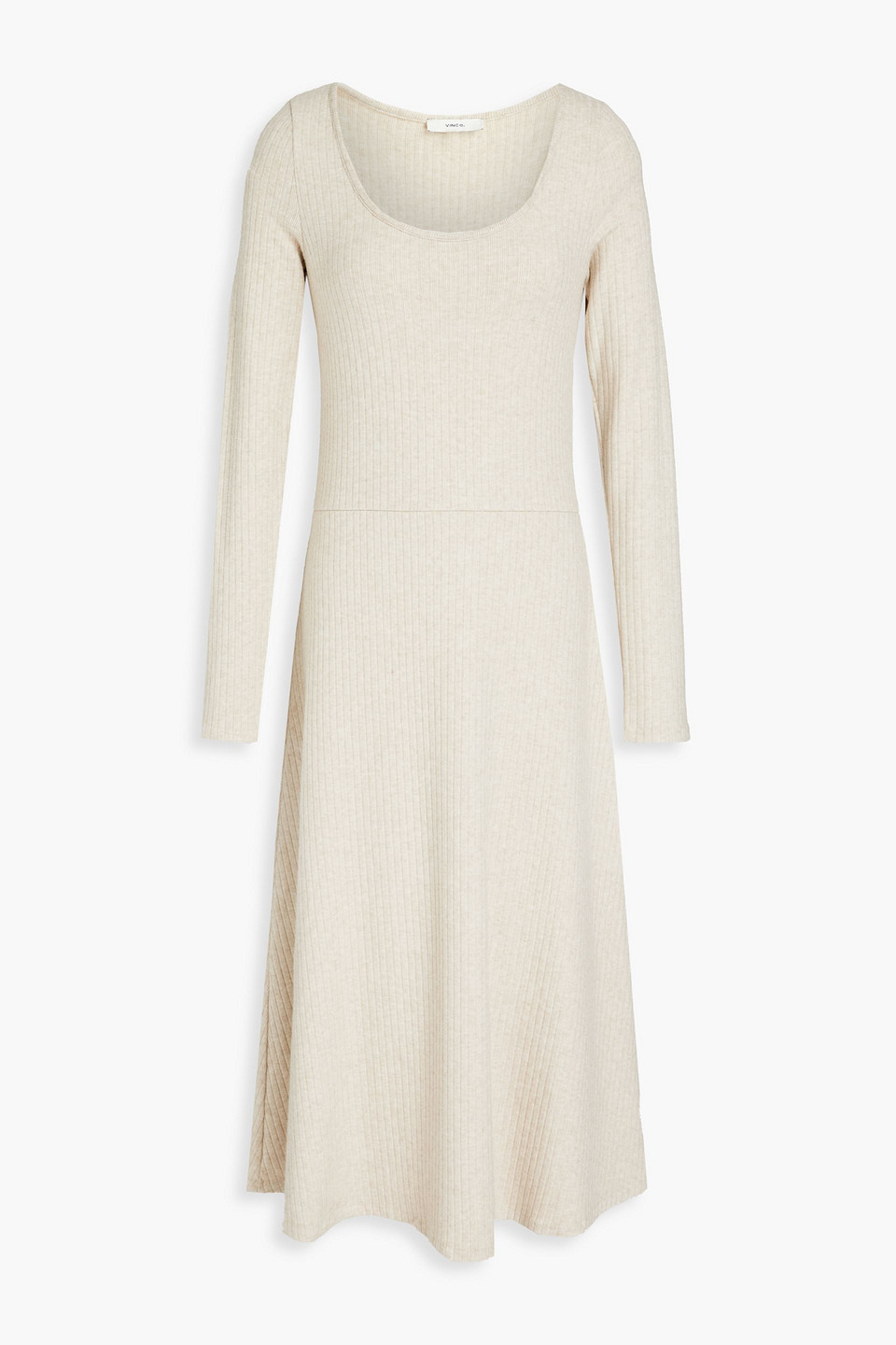 Vince Mélange Ribbed-knit Midi Dress In White