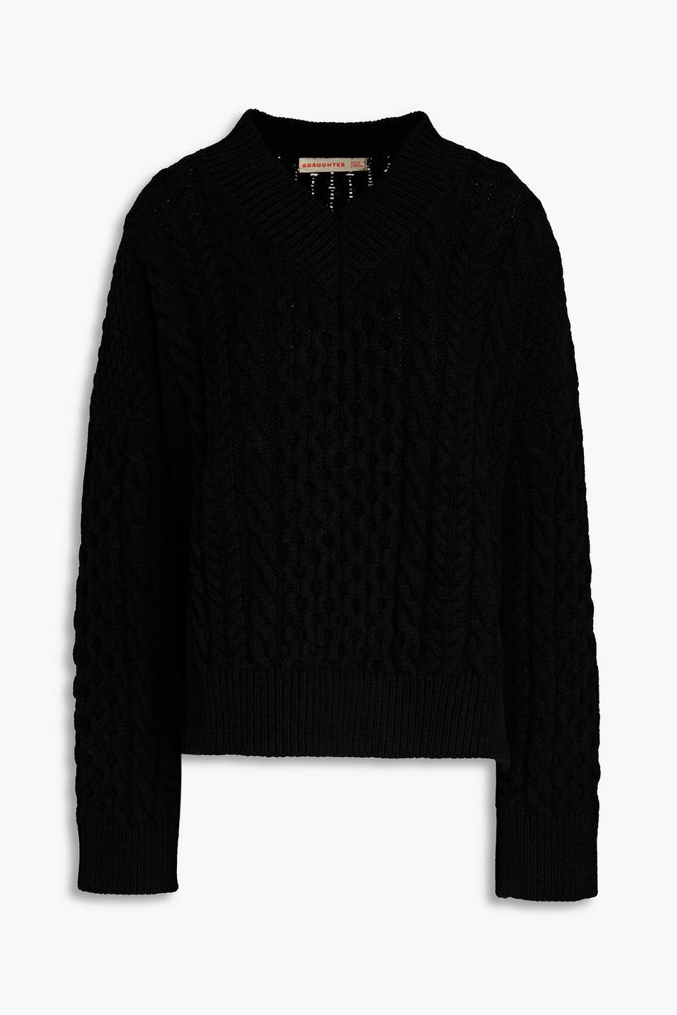 And-daughter Cable-knit Wool Sweater In Black