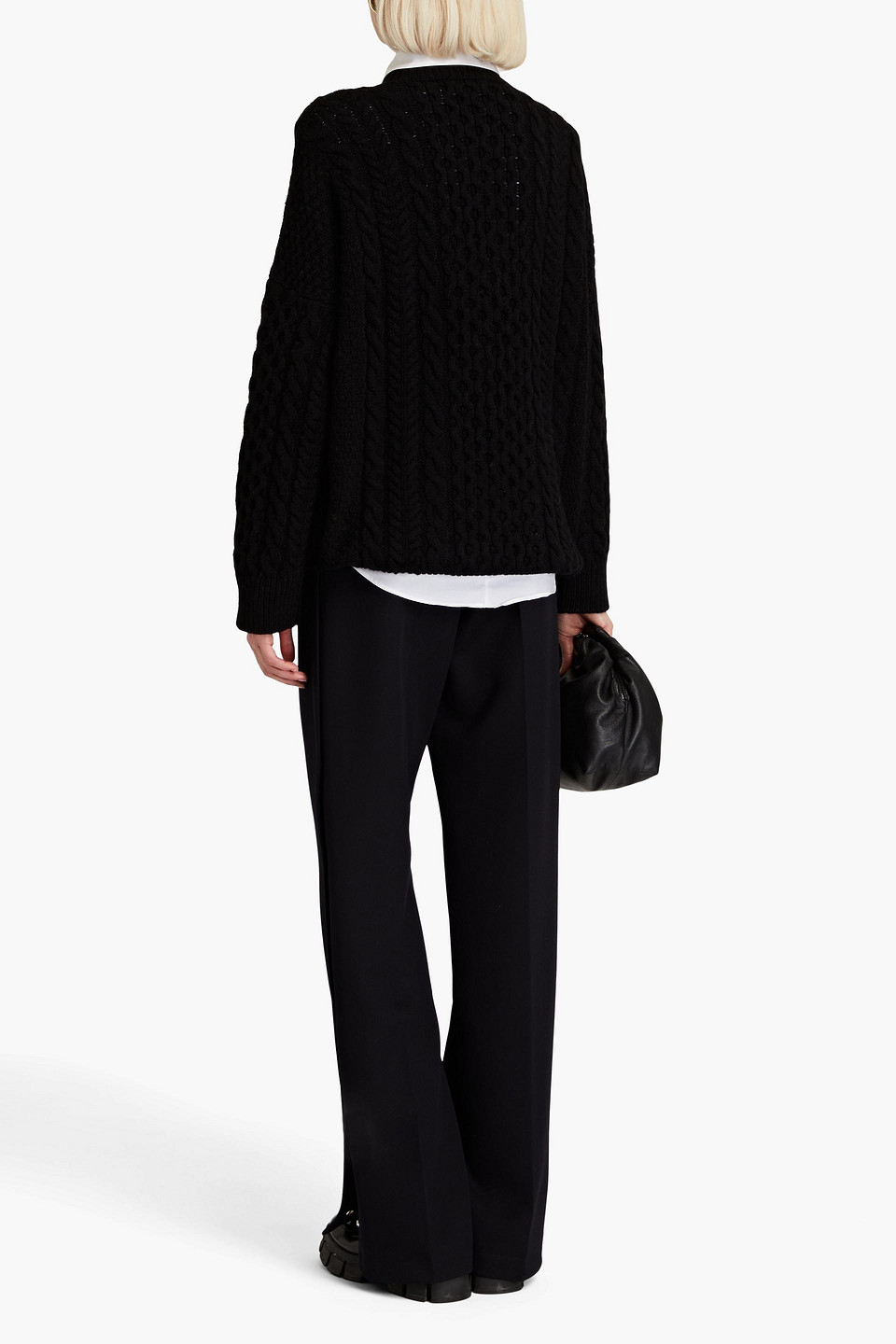 Shop And-daughter Ina Cable-knit Wool Sweater In Black