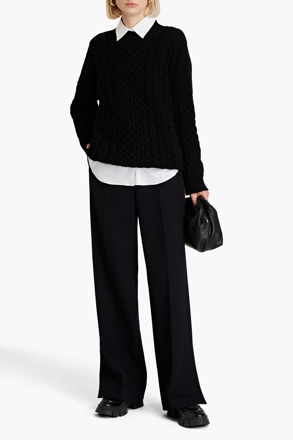 Shop And-daughter Ina Cable-knit Wool Sweater In Black