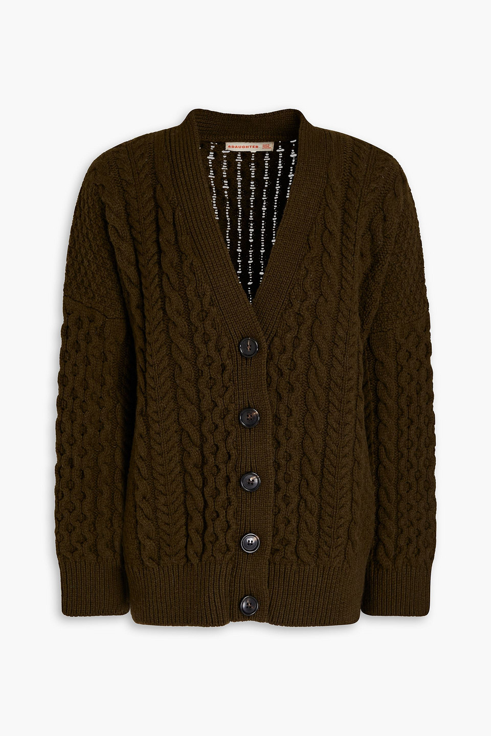 And-daughter Lena Cable-knit Wool Cardigan In Army Green