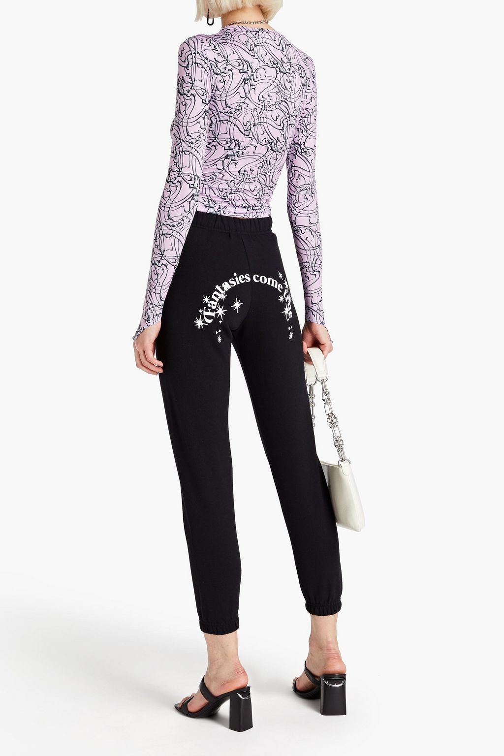 MAISIE WILEN Cropped Track Pants aus Baumwollfleece mit Print