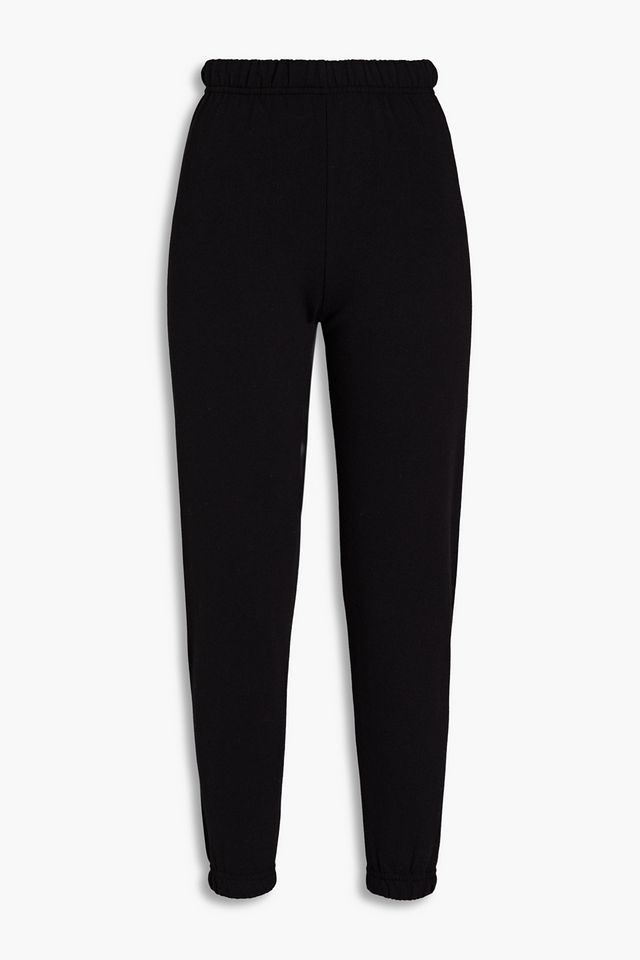 Cropped printed cotton-fleece track pants