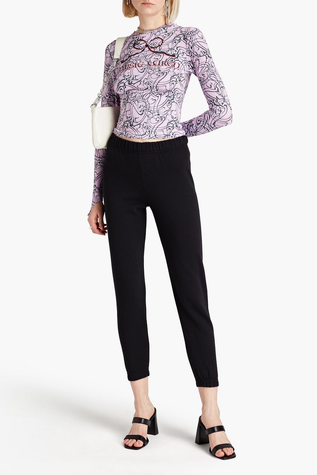 MAISIE WILEN Cropped Track Pants aus Baumwollfleece mit Print