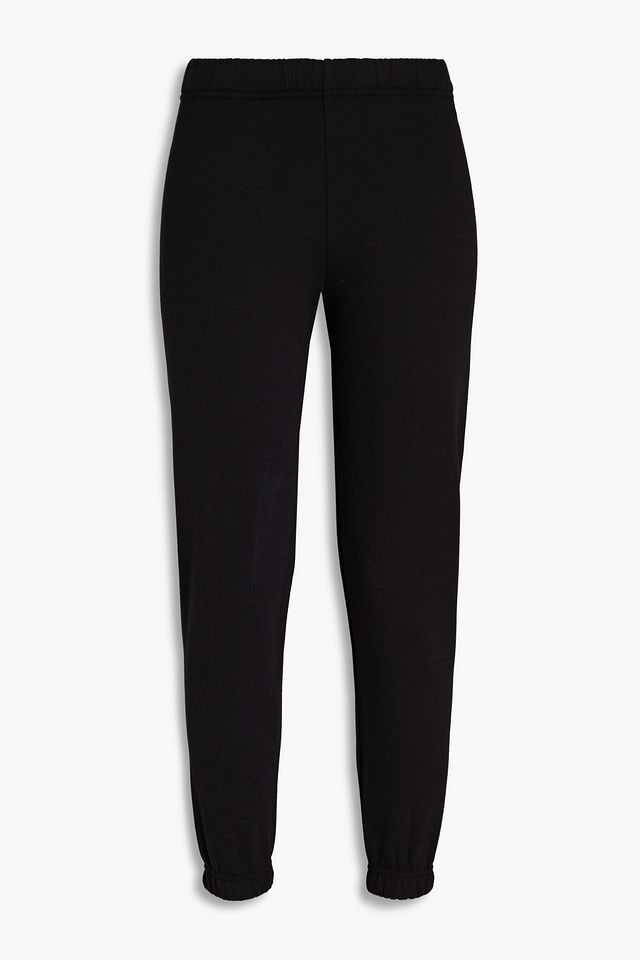 Cropped printed cotton-fleece track pants