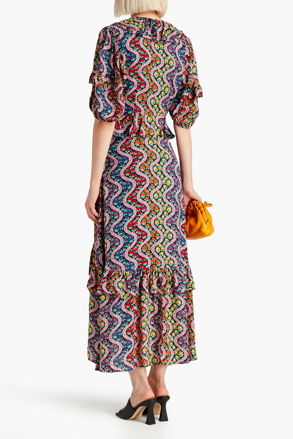 RHODE Adele ruffled printed crepe de chine dress | THE OUTNET