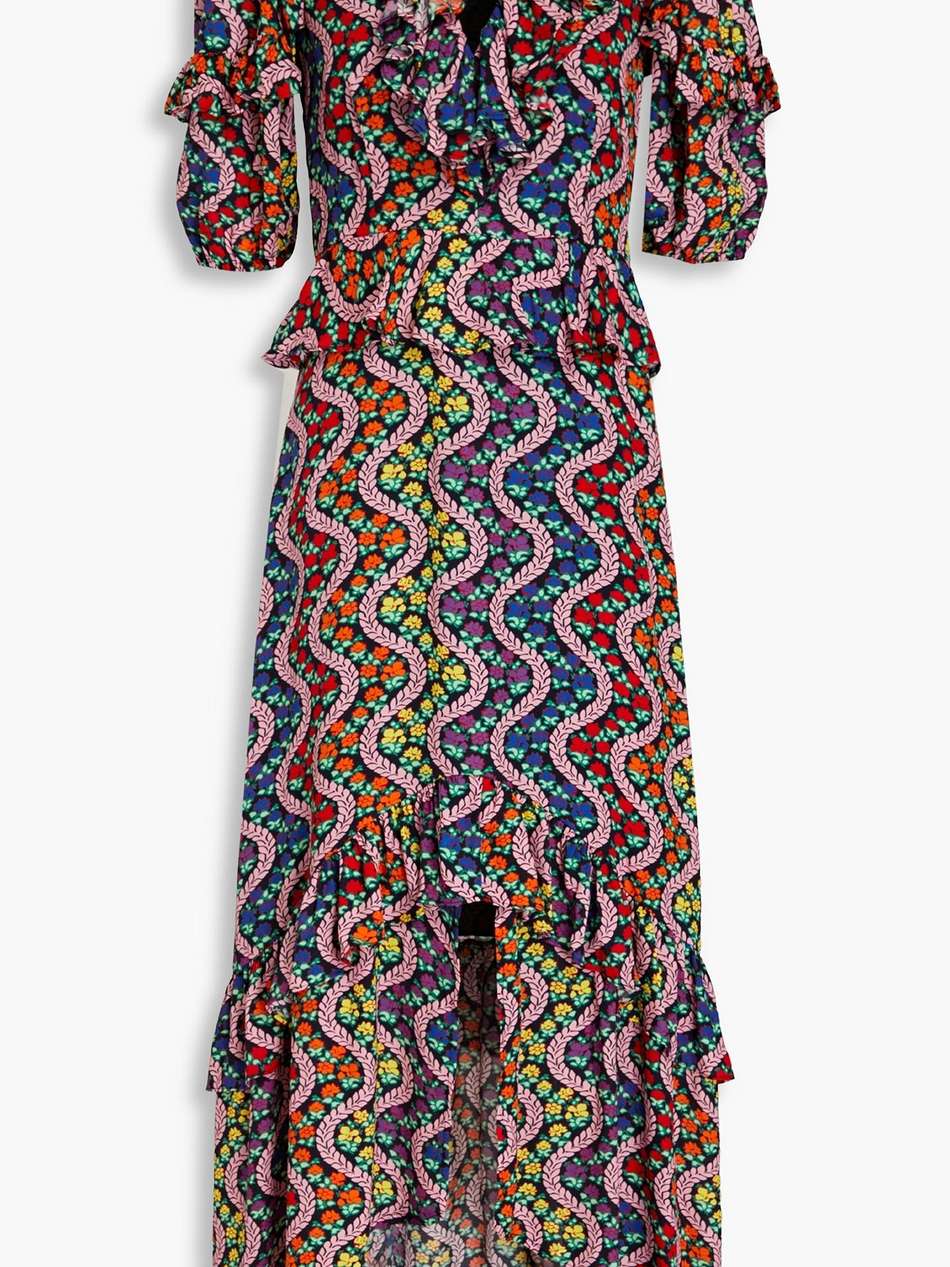 adele ruffled printed crepe de chine dress