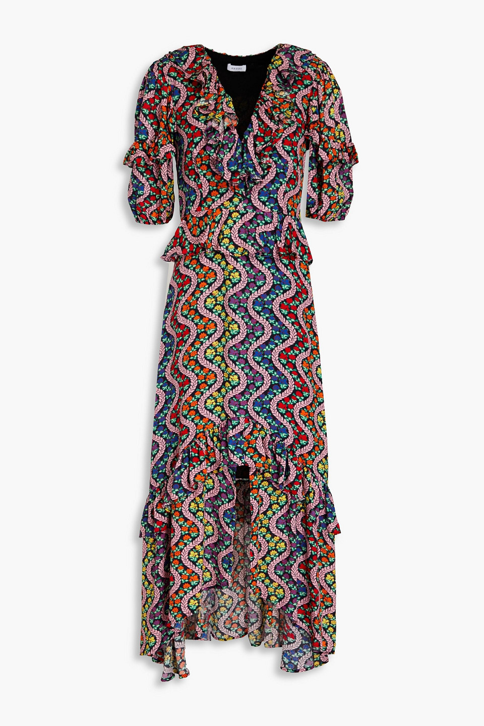 Rhode Adele Ruffled Printed Crepe Midi Dress In Multicolor