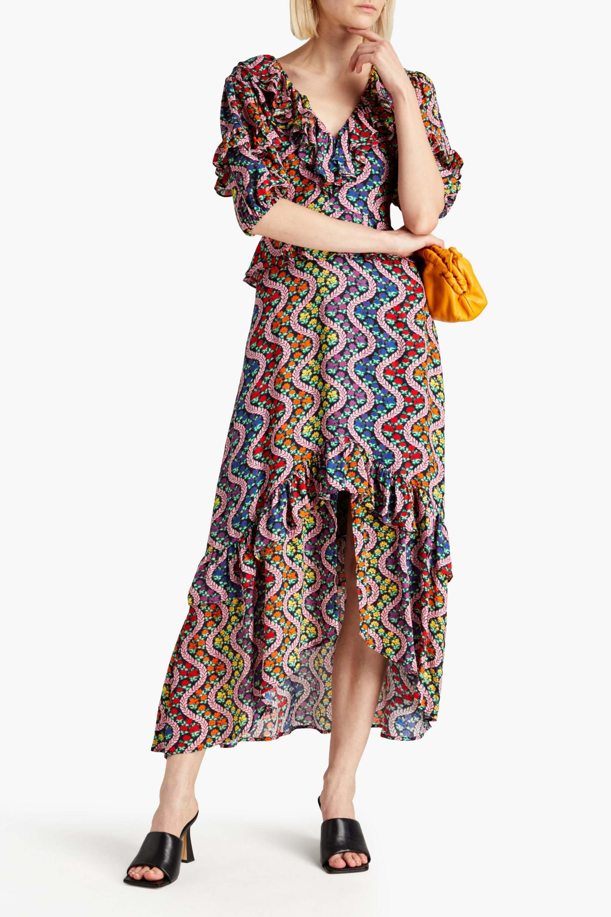 RHODE Adele ruffled printed crepe de chine dress
