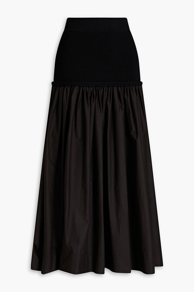 Marlowe knit-paneled cotton-poplin midi skirt