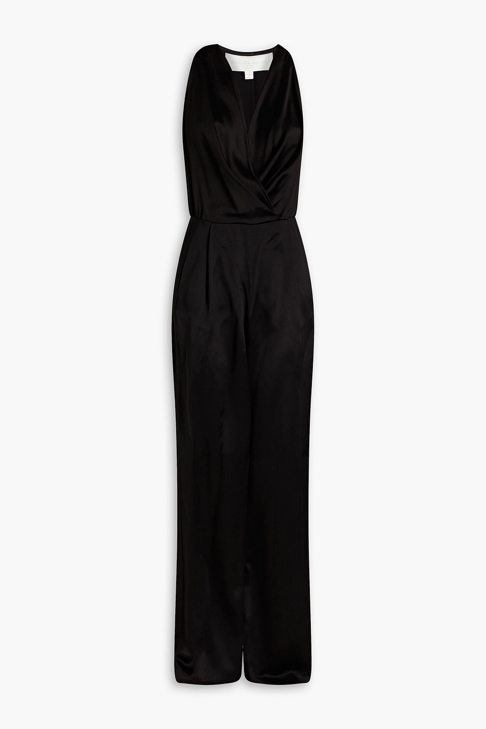 Michelle Mason Halter Pleated Silk-satin Jumpsuit In Black