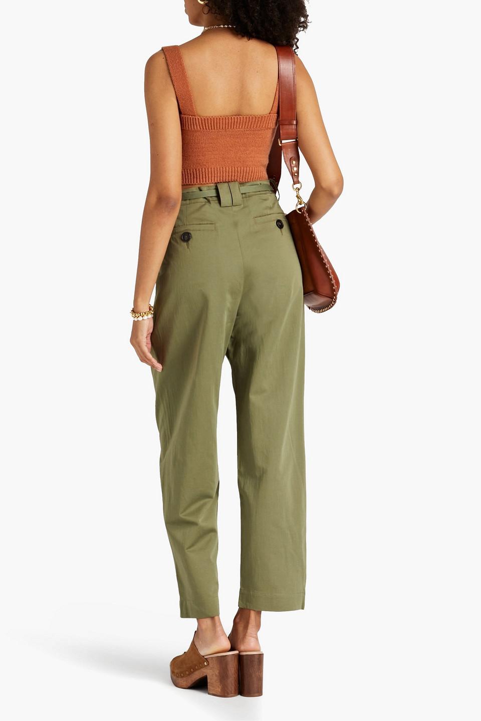 A.L.C ALMA PLEATED COTTON AND LINEN-BLEND TAPERED PANTS